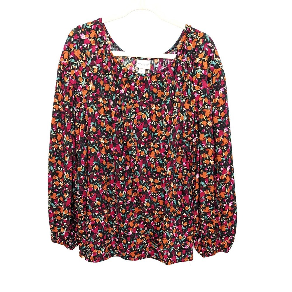 Ava & Viv Womens 1X Plus Size Floral Long Sleeve Blouse Top Shirt